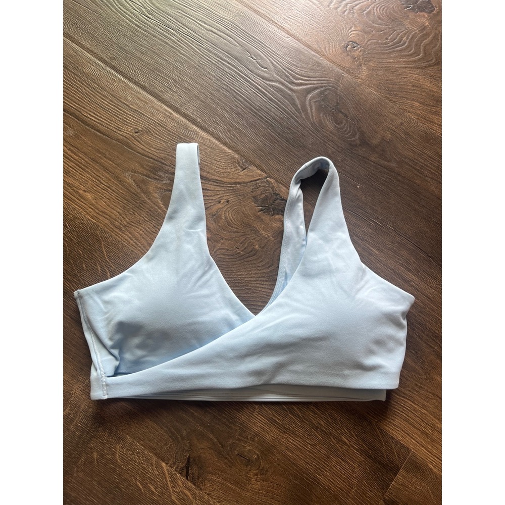 Nike One Dri-FIT Sports Bra Womens XL Light Blue Wrap Front V-Neck Athleisure